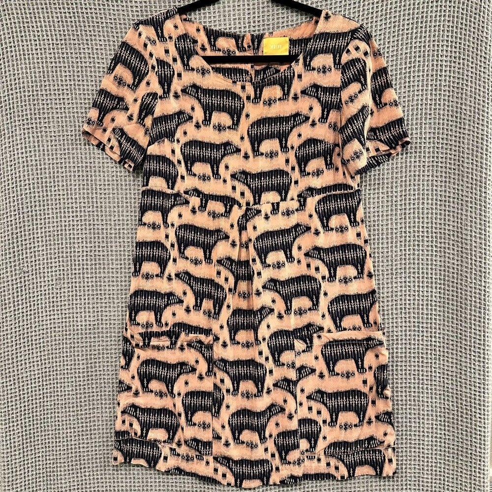 Anthropologie Maeve Zola Bear Print Shift Dress Size 0